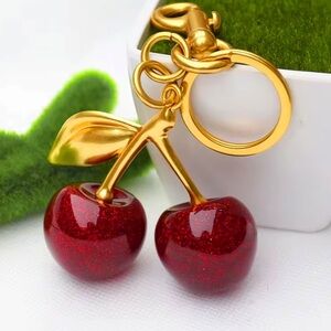 Bag Charm/Cherry Keychain with Gold Accents